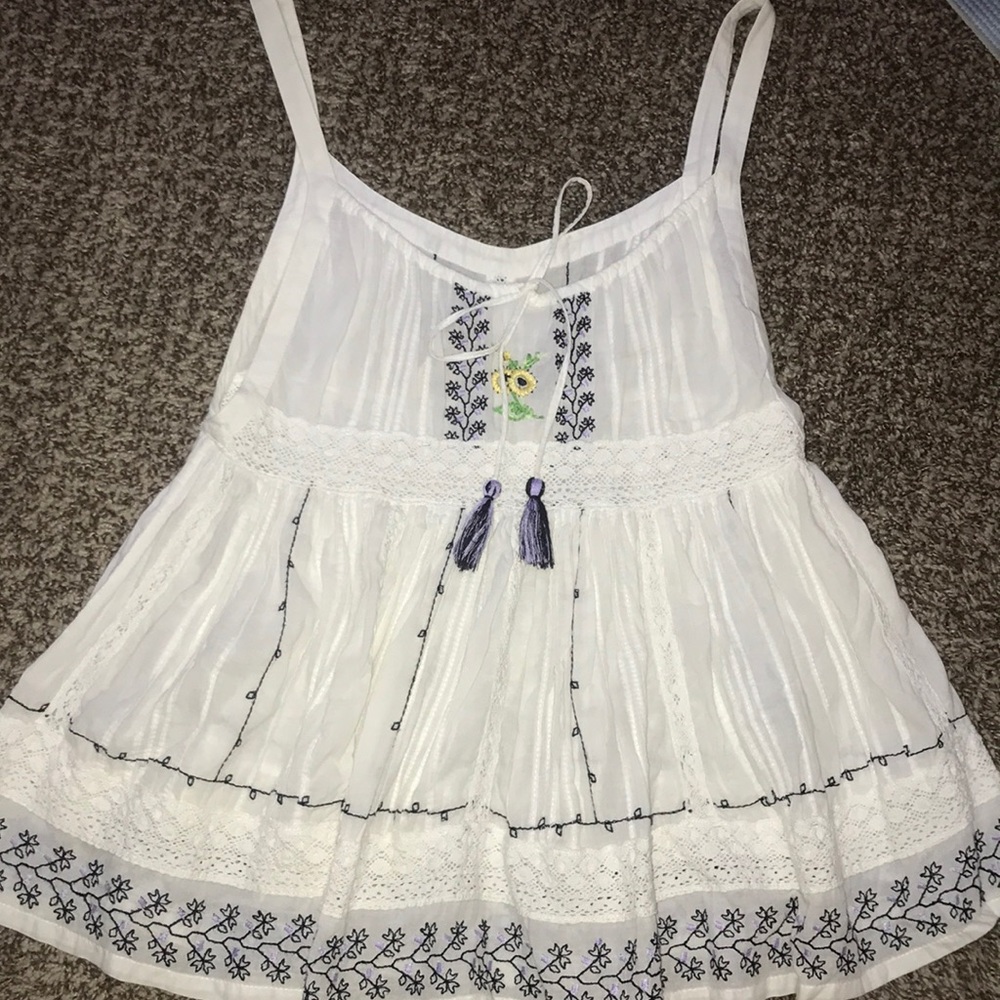Free People Embroidered Flowy Tank Top